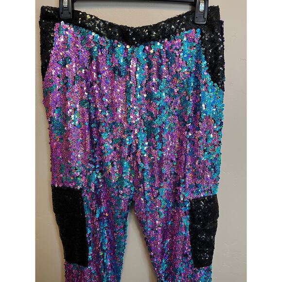 Jaded London Revolve Sequin Jogger Style Colorful Bright Elastic Waist Pants M - Picture 2 of 10